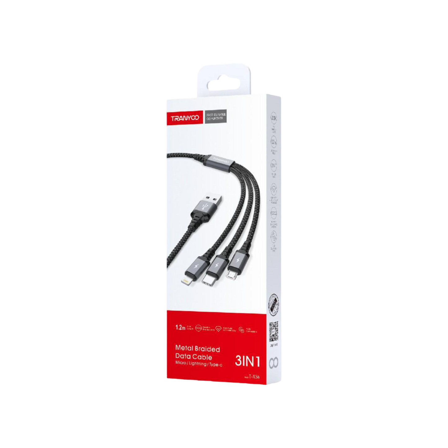 Metal Braided 3in1 Data Cable Micro/ Lightning/Type-c T-SX6