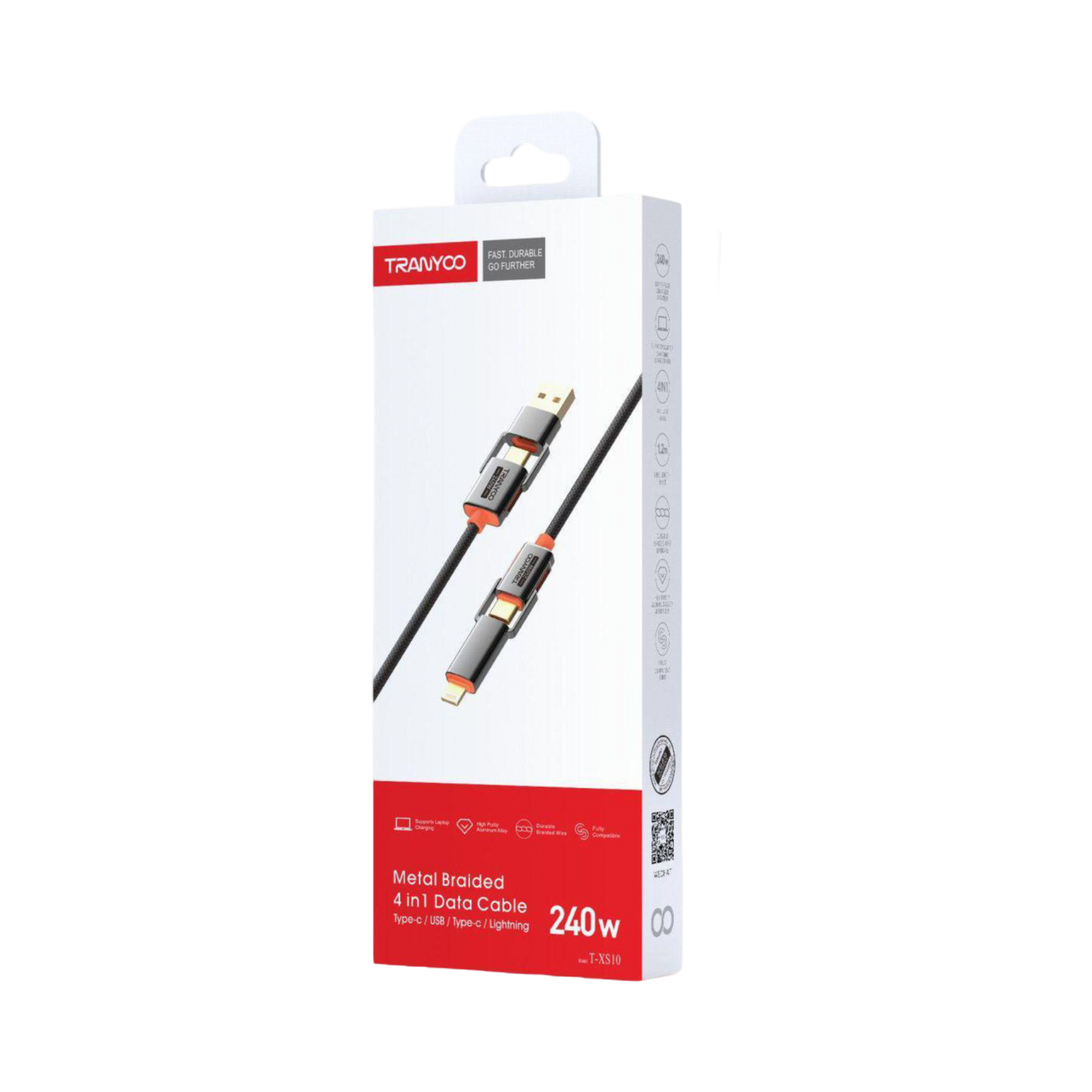 Metal Braided 4 inl Data Cable Zinc Alloy Type-c /USB/ Type-c / Lightning T-XS10